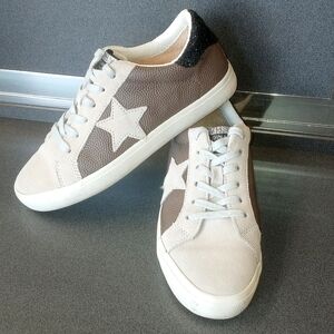 Vintage Havana Darby Wild Taupe Star Suede Glitter Lace Up Sneaker